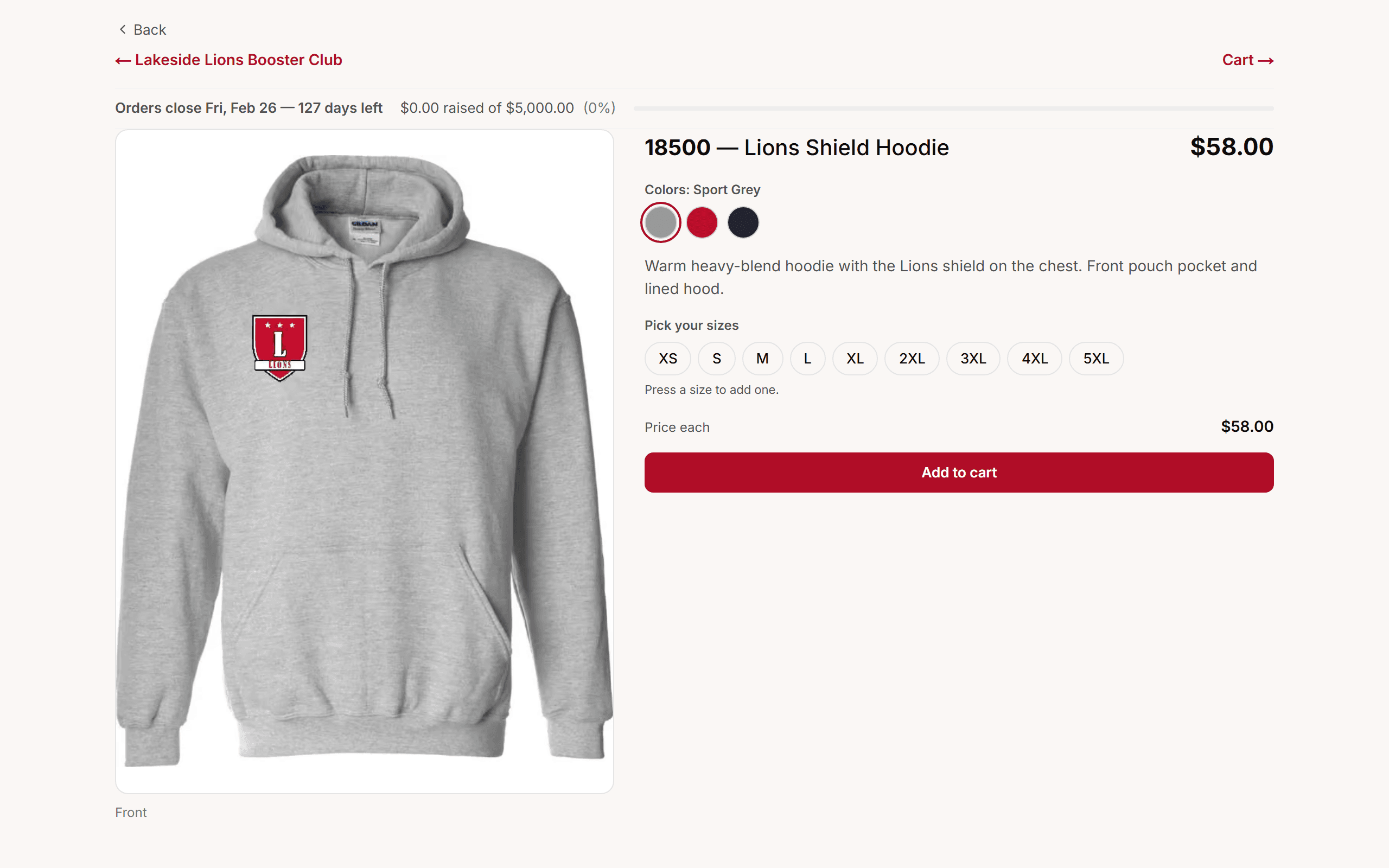 A product page: the real garment, the real color, the art on it
